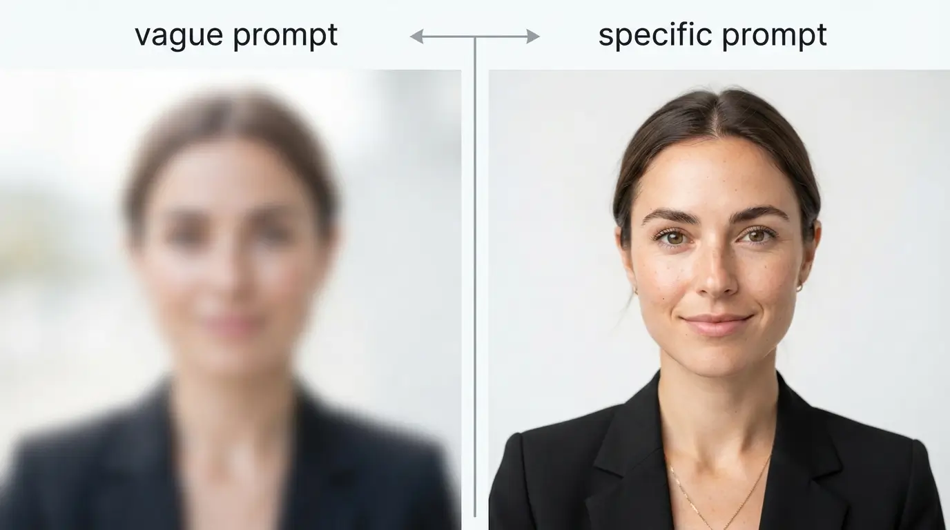 Side-by-side comparison of a weak FLUX prompt versus a specific, structured FLUX prompt