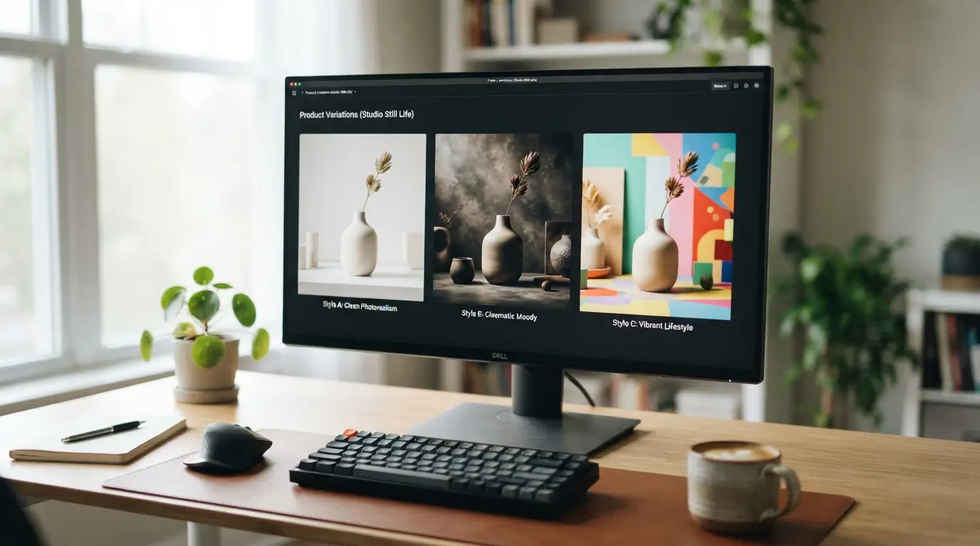 Side-by-side AI image results from different models on one creator workspace screen, comparing Flux-style output with other multi-model AI image options